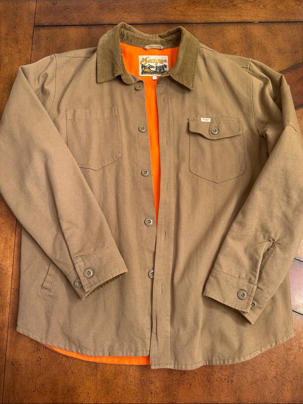 Seager Men's Tan Shirt Jacket with Orange Lining